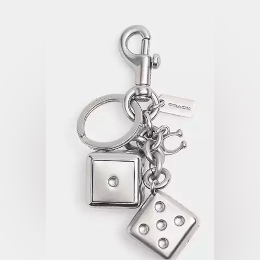 Coach Silver Metallic Dice Keychain NWT Sold out